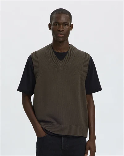 Selected - SLMBraun Heavy Strik Vest - Turkich Coffee